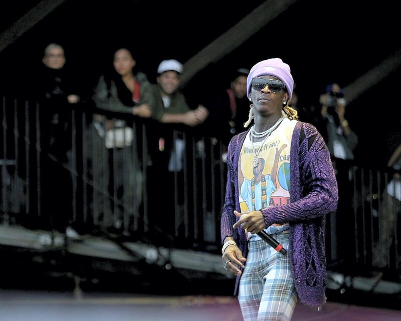 HOUSTON, TEXAS - NOVEMBER 17:  Young Thug performs in concert during the inaugural Astroworld Festival at NRG Park on November 17, 2018 in Houston, Texas.  (Photo by Gary Miller/Getty Images)