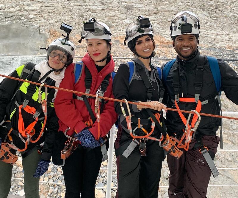 American R&B star Usher tried out the zipline at Jabal Jais, Ras Al Khaimah along with Emirati entrepreneur Dr Sara Al Madani, British entrepreneur and philanthropist Joe Fournier, and Dubai-based blogger Melina Malliaroudakis. Instagram @sara_almadani_