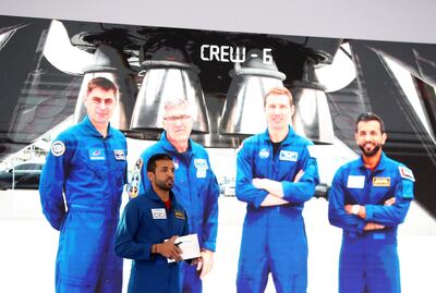 Sultan Al Neyadi speaks during the UAE in Space event held at the Museum of the Future in Dubai. Pawan Singh / The National