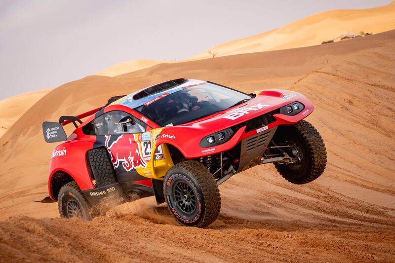 The Prodrive car in the Bahrain Raid Xtreme race gets some air under its wheels.