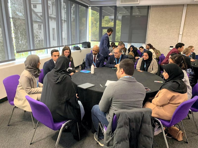 Sheikha Shamma speaking to delegates at the One Young World Summit in London last week. Courtesy of Sheikha Shamma