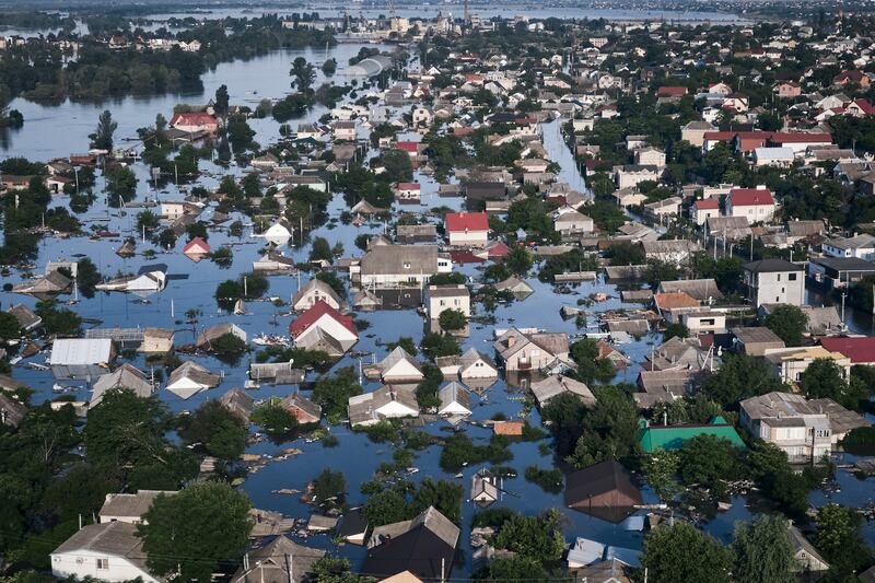 Flooded streets in Kherson. AP