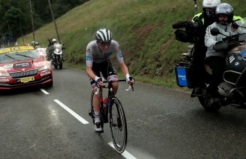 Slovenian rider Tadej Pogacar of UAE Team Emirates took the overall lead after the eighth stage of the Tour de France on Saturday, July 3, 2021.