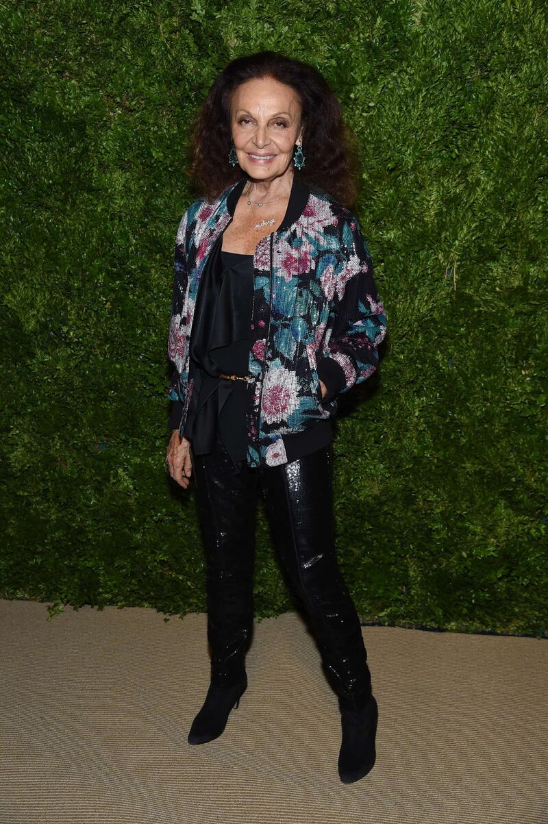 Diane von Furstenberg wears her own designs at the CFDA / Vogue Fashion Fund 2019 Awards. AFP