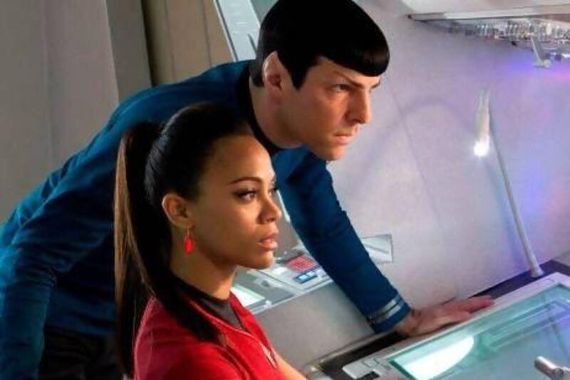 Zachary Quinto and Zoe Saldana in Star Trek into Darkness. Courtesy Paramount