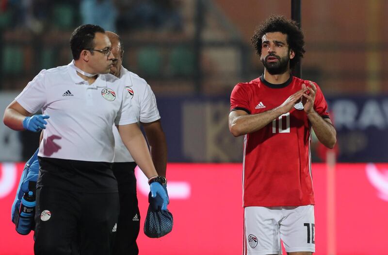 Egypt's Mohamed Salah leaves the field injured during the 4-1 Africa Cup of Nations win over eSwatini at the Al Salam Stadium, Cairo. Reuters
