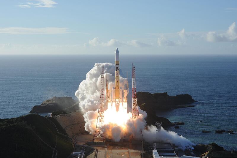 In this handout photograph taken and released on July 20, 2020 by Mitsubishi Heavy Industries an H-2A rocket carrying the Hope Probe known as "Al-Amal" in Arabic, developed by the Mohammed Bin Rashid Space Centre (MBRSC) in the United Arab Emirates (UAE) to explore Mars, blasts off from Tanegashima Space Centre in southwestern Japan. The first Arab space mission to Mars blasted off on July 20 aboard a rocket from Japan, with the probe dubbed "Hope" successfully separating about an hour after liftoff. - --- RESTRICTED TO EDITORIAL USE - MANDATORY CREDIT "AFP PHOTO / (MITSUBISHI HEAVY INDUSTRIES)" - NO MARKETING NO ADVERTISING CAMPAIGNS - DISTRIBUTED AS A SERVICE TO CLIENTS ---
 / AFP / Mitsubishi Heavy Industries / Handout / --- RESTRICTED TO EDITORIAL USE - MANDATORY CREDIT "AFP PHOTO / (MITSUBISHI HEAVY INDUSTRIES)" - NO MARKETING NO ADVERTISING CAMPAIGNS - DISTRIBUTED AS A SERVICE TO CLIENTS ---
