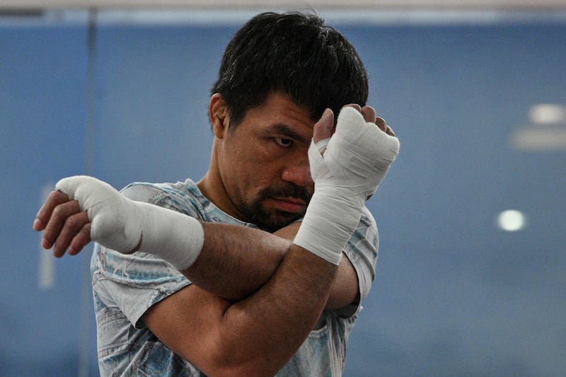 Manny Pacquiao stretching.