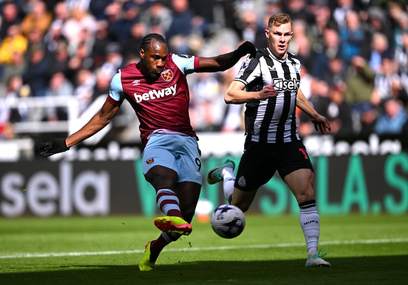 Michail Antonio of West Ham scores his team's first goal. Getty Images
