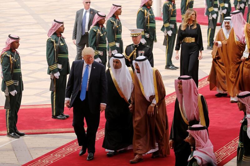 Saudi Arabia's King Salman welcomes US president Donald Trump and first lady Melania Trump to King Khalid International Airport in Riyadh, Saudi Arabia on May 20, 2017. Jonathan Ernst / Reuters