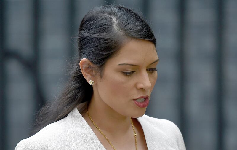 FILE PHOTO: Britain's Employment Minister Priti Patel, leaves after a cabinet meeting in Downing Street in central London, Britain June 27, 2016.   REUTERS/Toby Melville/File Photo