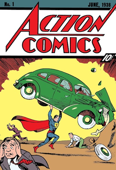 Published in 1938, Action Comics No 1 broke the record for most expensive comic, with a copy recently selling for $6 million. Photo: DC Comics