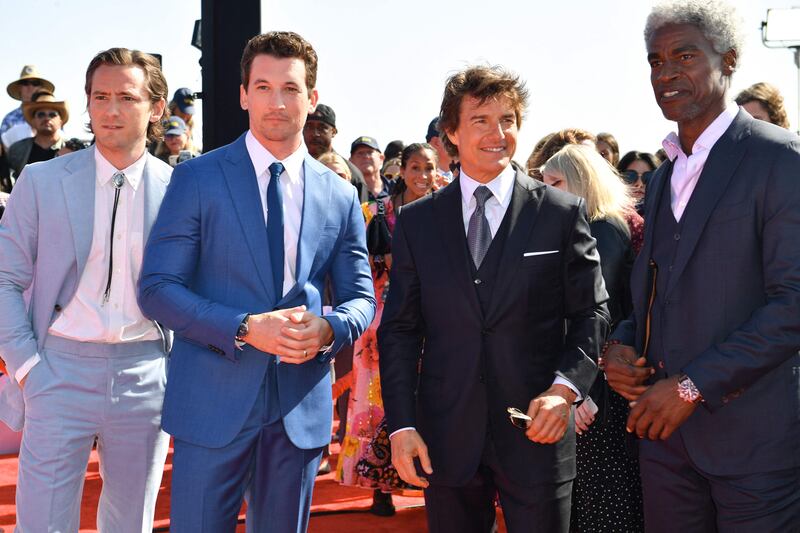 From left: Actors Lewis Pullman, Tom Cruise, Miles Teller and Charles Parnell. AFP