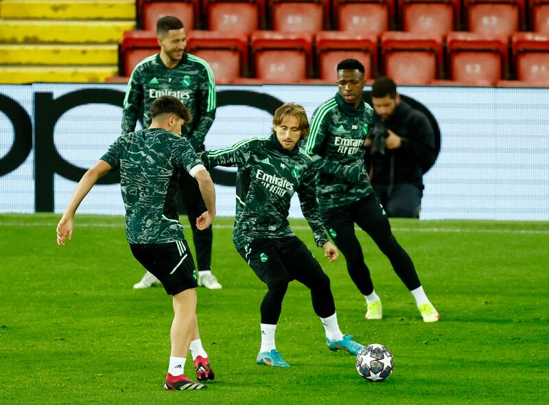 Real Madrid's Luka Modric in action during training. Reuters