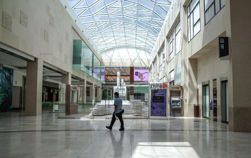 Abu Dhabi, United Arab Emirates, April 30, 2020.  Abu Dhabi officials on Wednesday said they were considering reopening malls soon, as they began a consultation with traders.  Yas Mall  sterilisation preparations before reopening.
Victor Besa / The National
Section:  NA
For:  Standalone/Stock Images