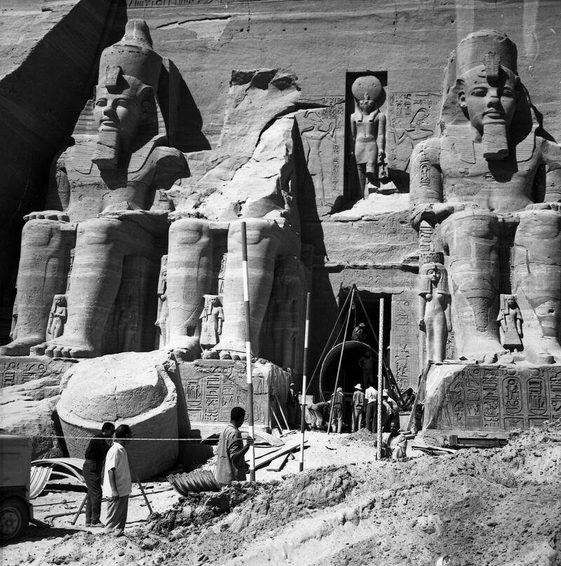 Salvage work are under way on the colossal 32-century-old temple of Abu Simbel, built by King Ramses II and dedicates to the worship of four prominent gods, as scores of determined archaeologist rally for the "last big dig" to save Nubia's invaluable relics before they disappear beneath waters rising behind the Aswan Dam.  AP Photo