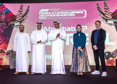 From left: Mohamed Abdalla Al Zaabi, CEO Miral; Saeed Obaid Al Fazari, strategic affairs executive director, Department of Culture and Tourism; Saif Al Noaimi, CEO, ADMM; Amina Taher, vice-president brand, marketing and sponsorships, Etihad Airways and Josh Lickrish, CEO Flash Entertainment. Victor Besa / The National
