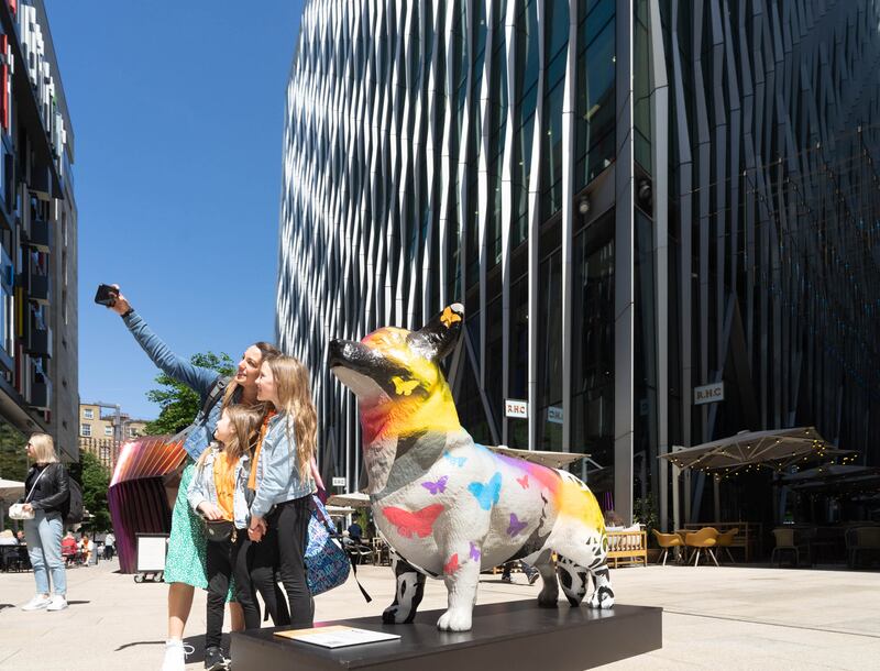 The statues of the queen's favourite dog breed have been placed in public spaces, gardens, stations, lobbies and windows.