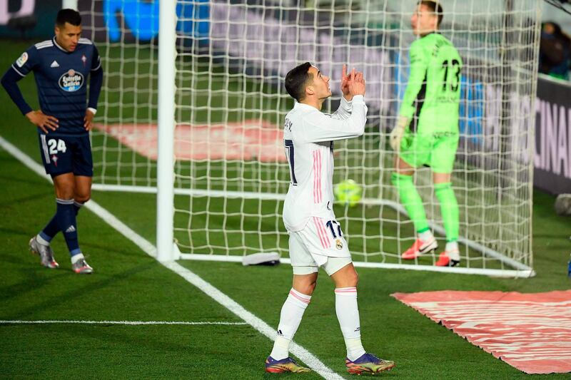 Lucas Vazquez celebrates scoring. AFP