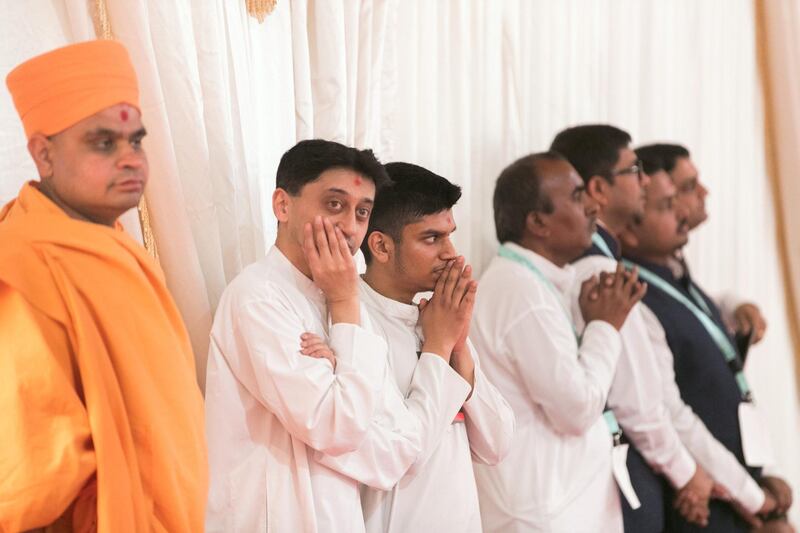 The shilanyas vidhi of the first traditional Hindu temple in the UAE is performed in the holy presence of His Holiness Mahant Swami Maharaj, the spiritual leader of BAPS Swaminarayan Sanstha. 