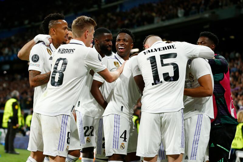 Real Madrid players celebrate Marco Asensio's goal. Getty 