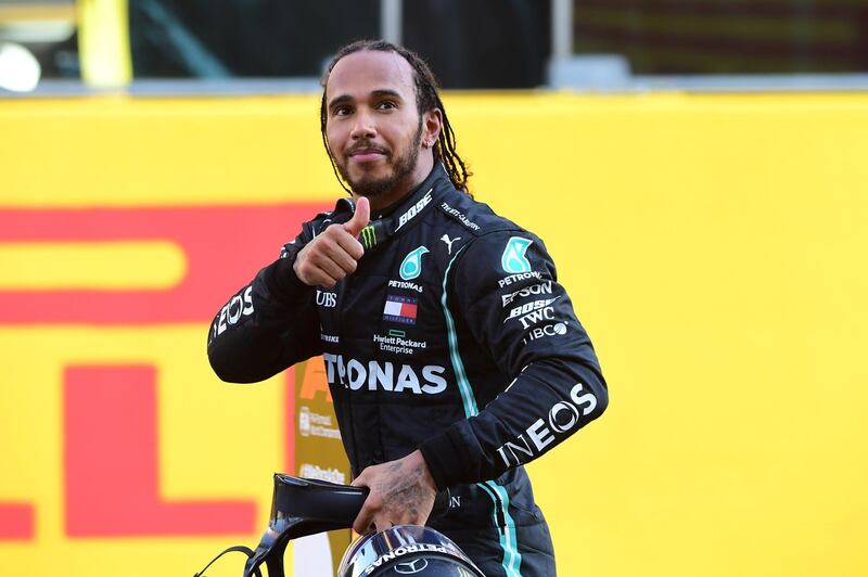 Lewis Hamilton celebrates after winning the Tuscan Grand Prix at Mugello on Sunday, September 13. Reuters