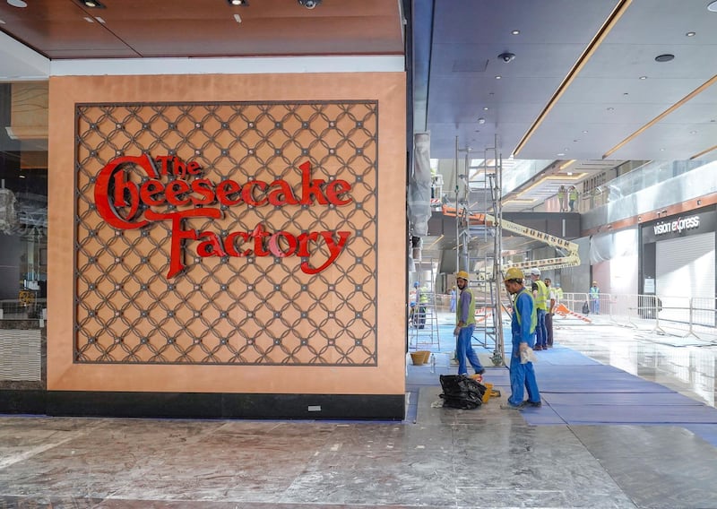 Abu Dhabi, United Arab Emirates, July 25, 2019. Exclusive tour of new expansion of Galleria, Abu Dhabi. --  Store front of The Chessecake Factory.
Victor Besa/The National
Section:  IF
Reporter:  Panna Munyal