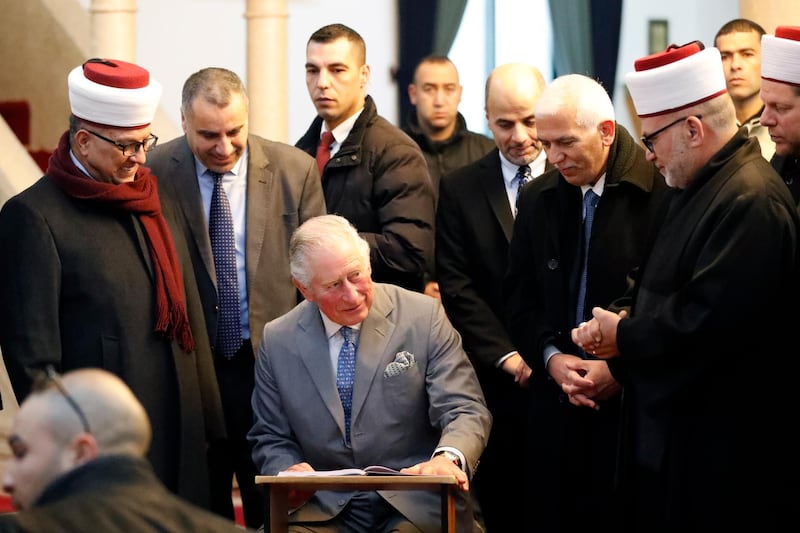 Britain's Prince Charles during a visit at the Mosque of Omar in Bethlehem. EPA