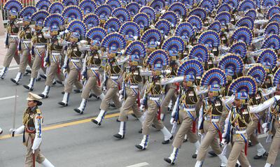 Female members of the Indian Central Reserve Police Force join a parade during the 74th Republic Day celebrations in New Delhi. EPA