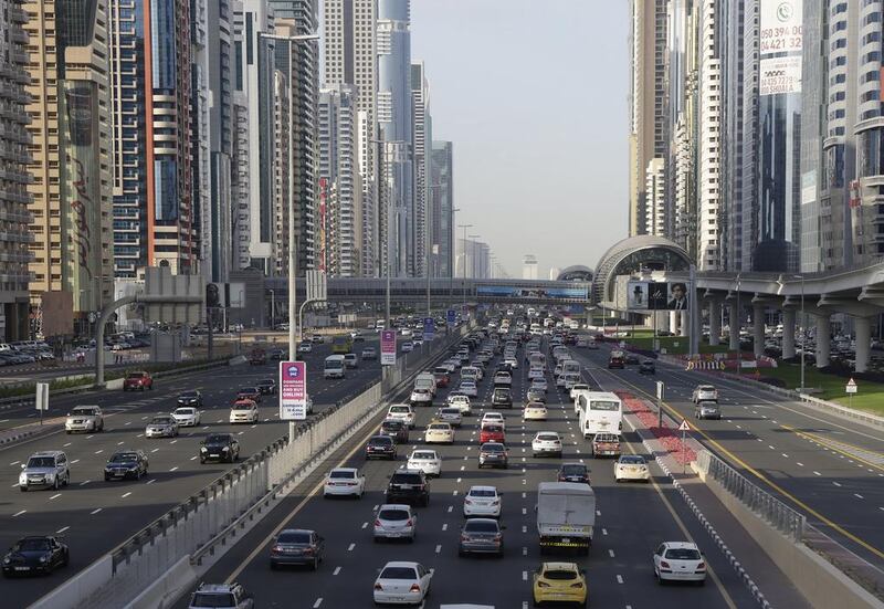 Traffic build up on Sheikh Zayed Road in Dubai. Jeffrey E Biteng / The National