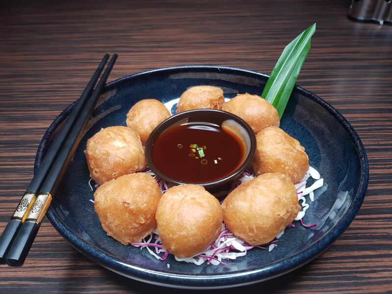 Batter-fried marinated chicken balls at Nara Pan Asian 