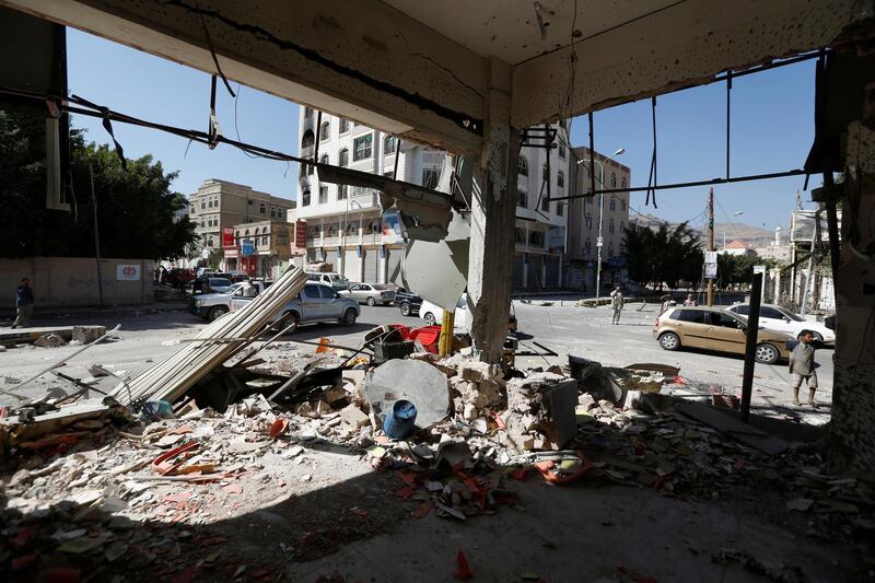 A view of damage on a street where Houthis have recently clashed with forces loyal to slain Yemeni former president Ali Abdullah Saleh in Sanaa, Yemen December 6, 2017. REUTERS/Khaled Abdullah
