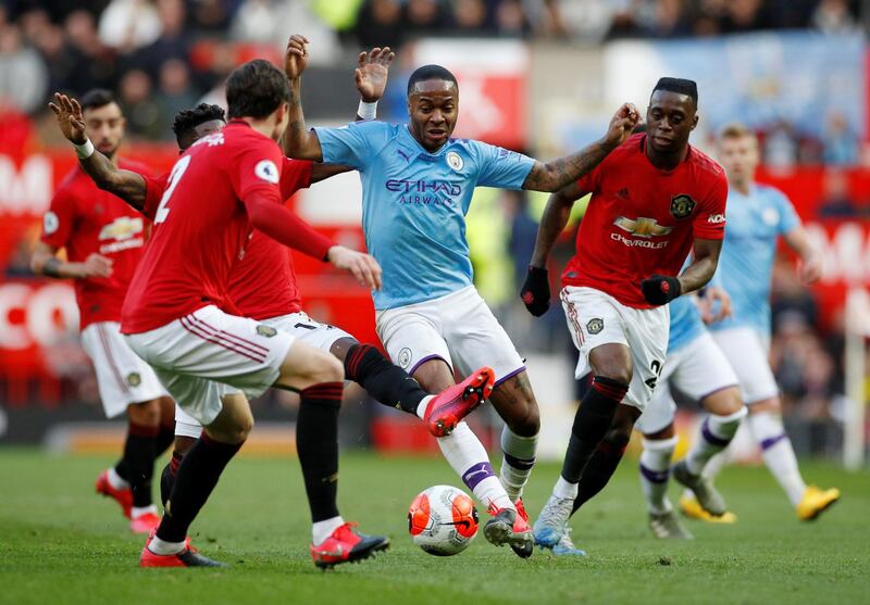 Manchester City's Raheem Sterling controls the ball. Reuters