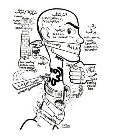An illustration by artist Mahmoud Shaltout on the Arabic word 'neck'. AUC Press