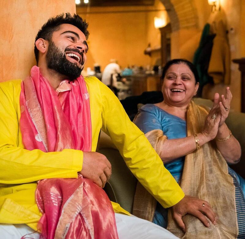 India captain Virat Kohli with his mother Saroj Kohli.