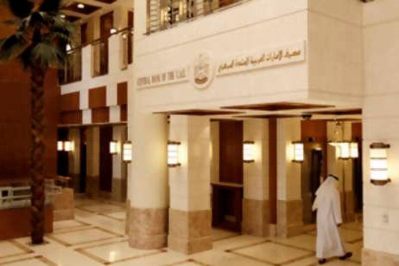 ABU DHABI, UNITED ARAB EMIRATES - May 20, 2009: The front lobby of the Central Bank of the United Arab Emirates. 

( Ryan Carter / The National )