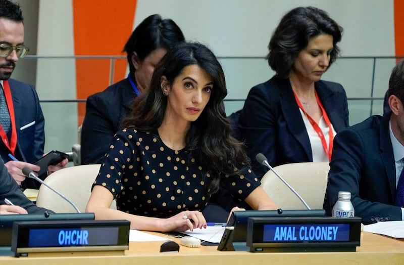 Ms Clooney, of the Clooney Foundation for Justice, attends the UN 'Arria-formula' meeting. AFP
