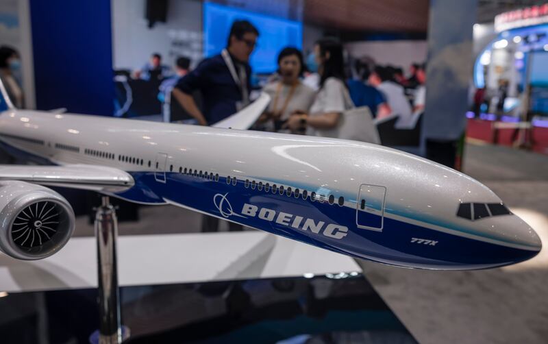 Boeing's booth at an aviation exhibition. Middle East airlines will need 1,570 wide-body jets in the next 20 years to service a growing network in the long-term. EPA