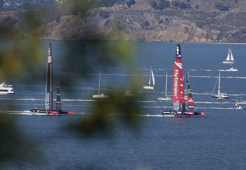 Emirates Team New Zealand are in commanding position against Oracle Team USA. Monica M Davey / EPA