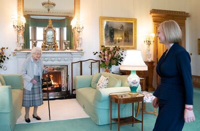 Queen Elizabeth II welcomes Liz Truss during an audience at Balmoral, Scotland, ahead of forming a new government.   EPA / Andrew Milligan  /  POOL