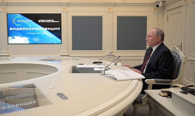 Russian President Vladimir Putin attends a virtual Leaders Summit on Climate from Moscow, Russia. EPA