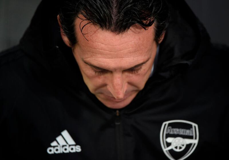 Arsenal's Spanish head coach Unai Emery looks dejected after the Premier League defeat to Leicester. AFP