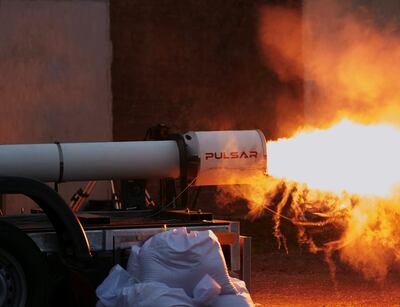 Pulsar Fusion, a nuclear fusion company in Bletchley, England, carried out static tests on the high-power rocket engine. It aims to produce hyper-speed propulsion engines using nuclear fusion technology. Photo: Pulsar Fusion