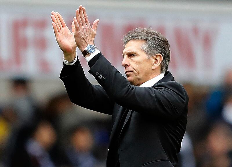 FILE - In this Sunday, March 19, 2017 file photo, Southampton team manager Claude Puel applauds supporters after the English Premier League soccer match against Tottenham Hotspur at White Hart Lane stadium in London. Leicester has hired Claude Puel as the Premier League clubâ€™s third manager this year, it was announced on Wednesday, Oct, 25. The Frenchman has been out of work since being fired by Southampton in June. (AP Photo/Frank Augstein, file)