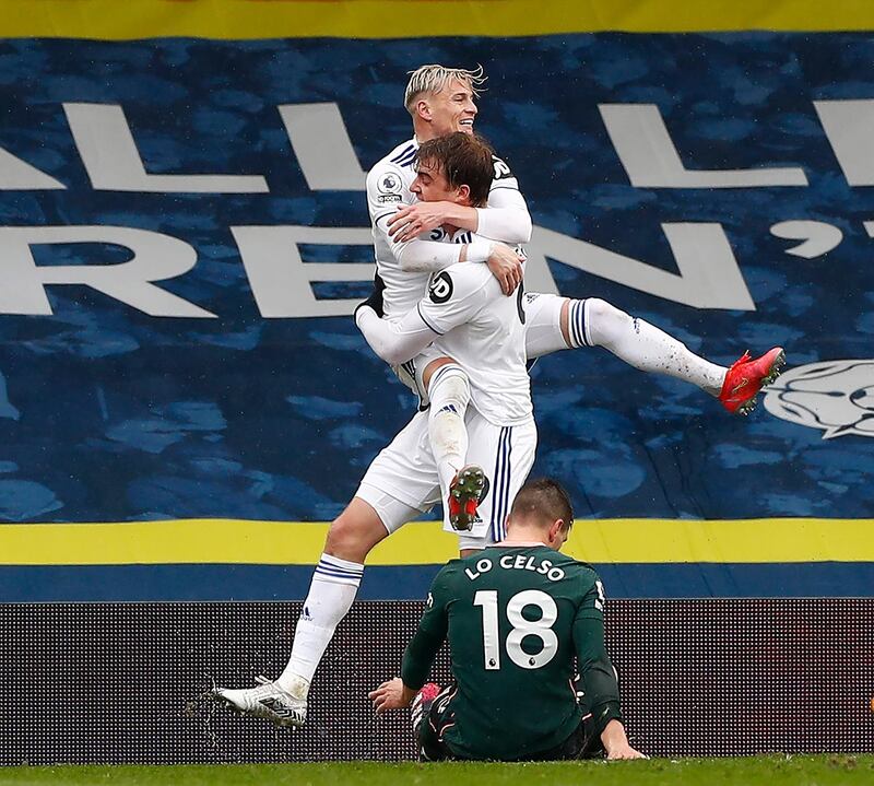 Ezgjan Alioski - 8: Sumptuous link up play with Harrison led to him laying on a goal for Bamford. Tenacious in defence when required, and ever tireless when joining the attack. Getty