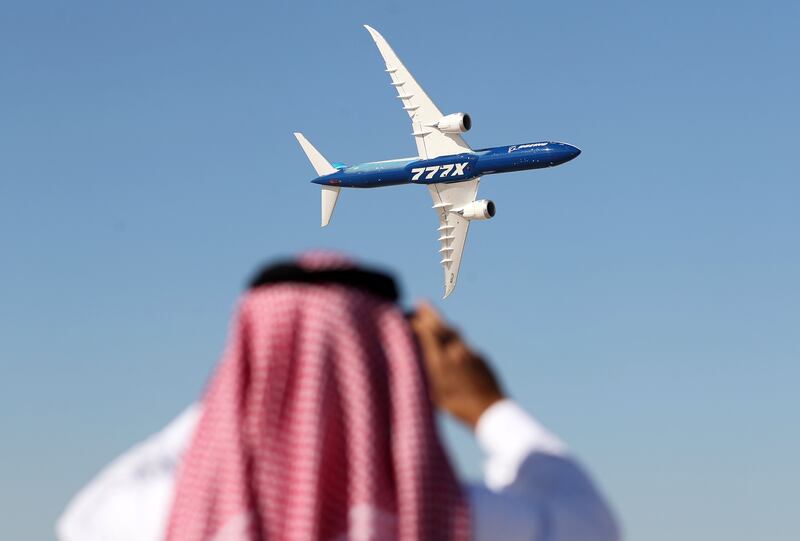 A Boeing 777-X at the Dubai Airshow. Chris Whiteoak / The National