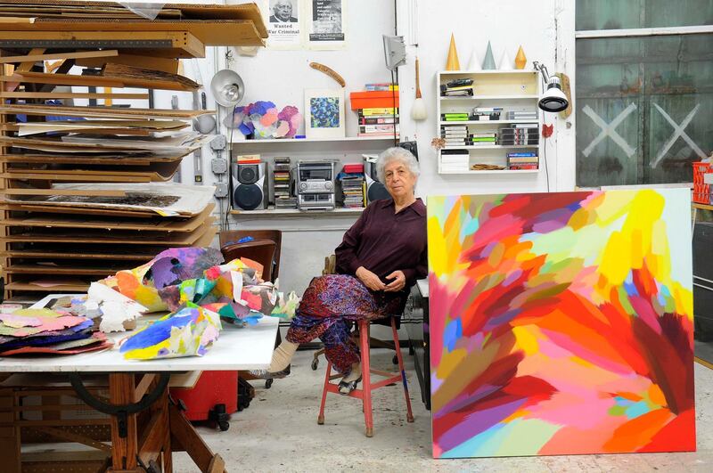 Samia Halaby, 83, continues to work out of her studio in New York. Ayyam Gallery