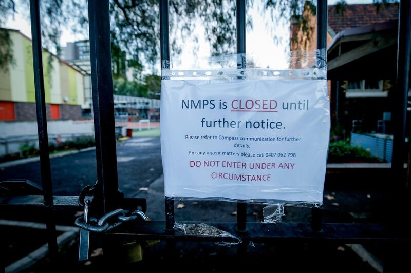 A general view of North Melbourne Primary School is shut down after a student tested positive to Covid-19 in Melbourne, Australia. Getty Images