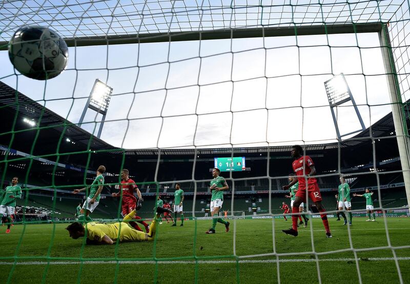 Kai Havertz (not pictured) of Leverkusen scores his team's 2nd goal during  the German Bundesliga soccer match between Werder Bremen and Bayer Leverkusen 04 in Bremen, Germany. AP Photo