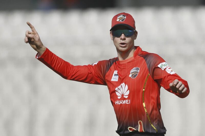 Comilla Victorians captain Steven Smith gestures during a match between Comilla Victorians and Sylhet Sixers at the Sher-e-Bangla National Cricket Stadium in Dhaka on January 6, 2019. Banned Australian cricketers David Warner and Steve Smith made a low-scoring debut in the Bangladesh Premier League on January 6, amassing just 30 runs between them as newly-minted skippers in the Twenty20 league.
 / AFP / STR
